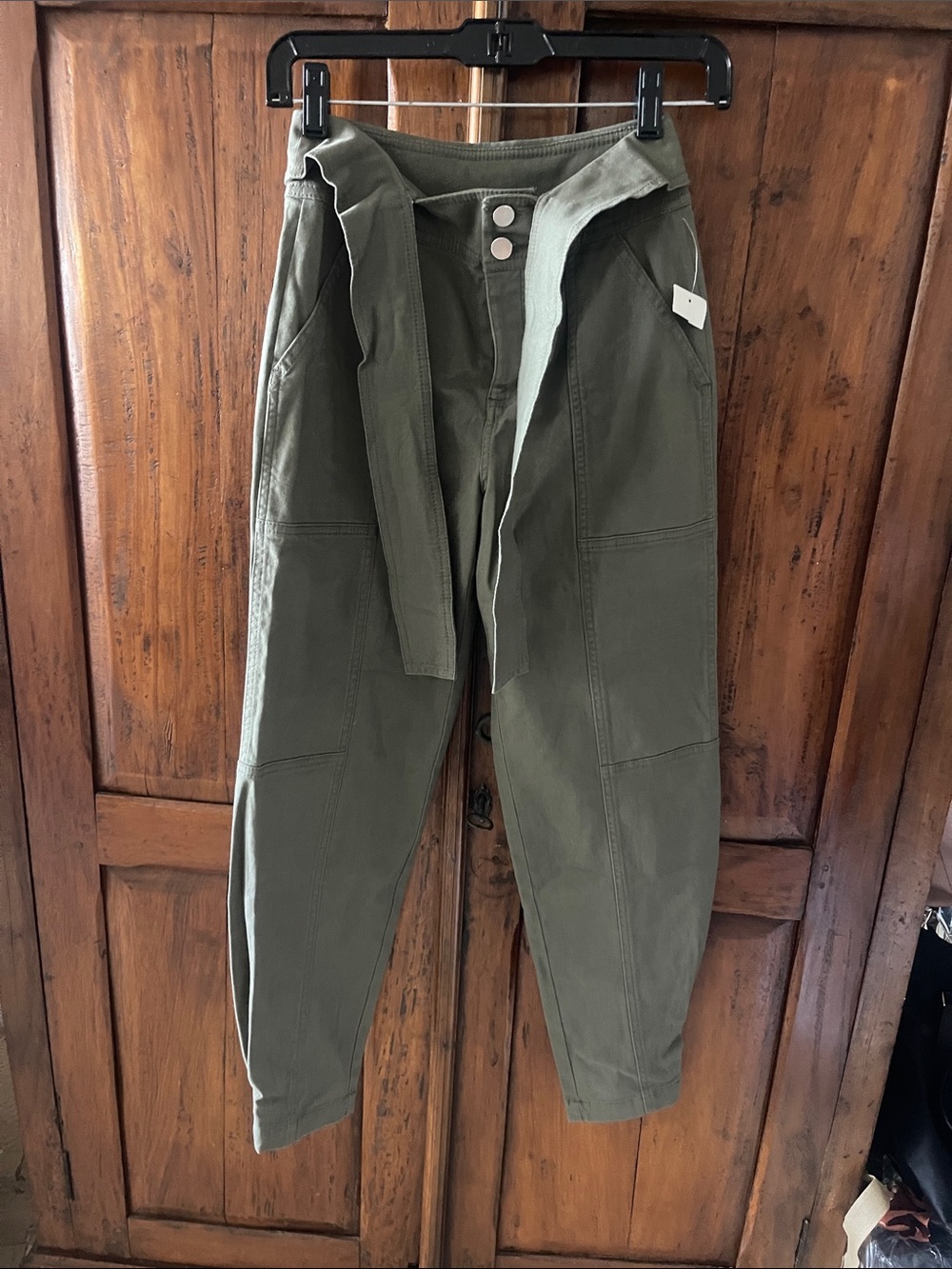 Women's  Olive Green Utility Pants with Waist Tie